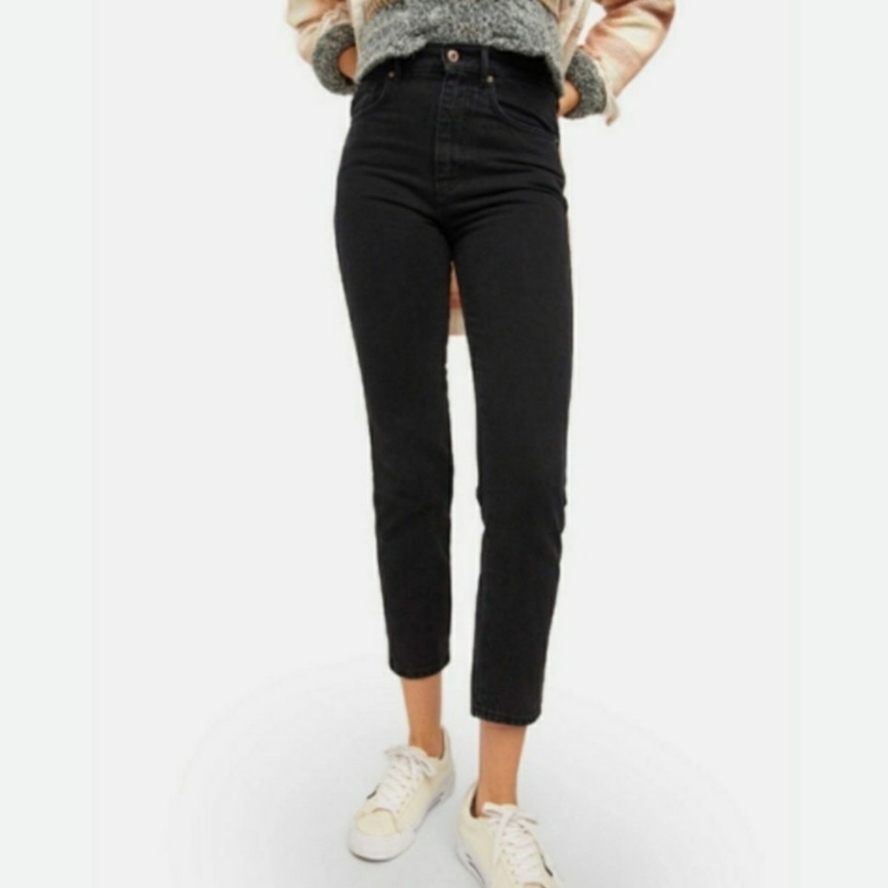 Free People Stovepipe Jeans Women 27  High Rise in Black Out Denim Cotton Casual